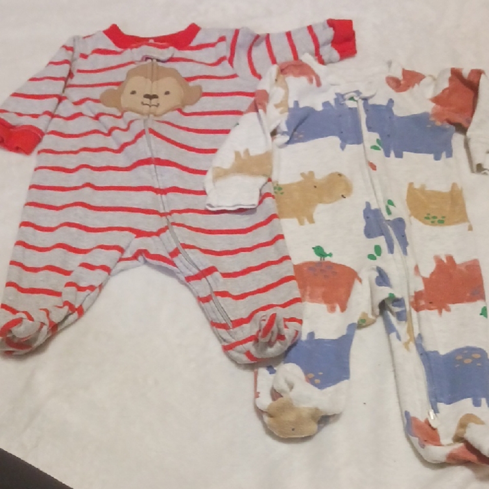 Carter's Red Striped and Animal Print Footies